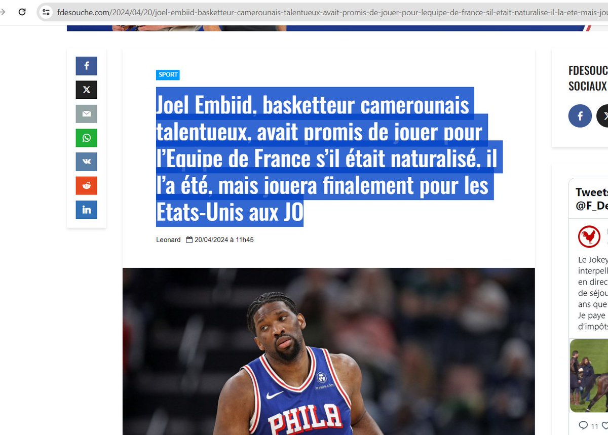 🤣c'est ce qu'on appelle : se faire entuber ! 

n'est ce pas @GDarmanin 

Joel Embiid, basketteur camerounais avait promis de jouer pour l’Equipe de France s’il était naturalisé

naturalisé il joue finalement pour les US

vous pouvez annuler la naturalisation n'est ce pas