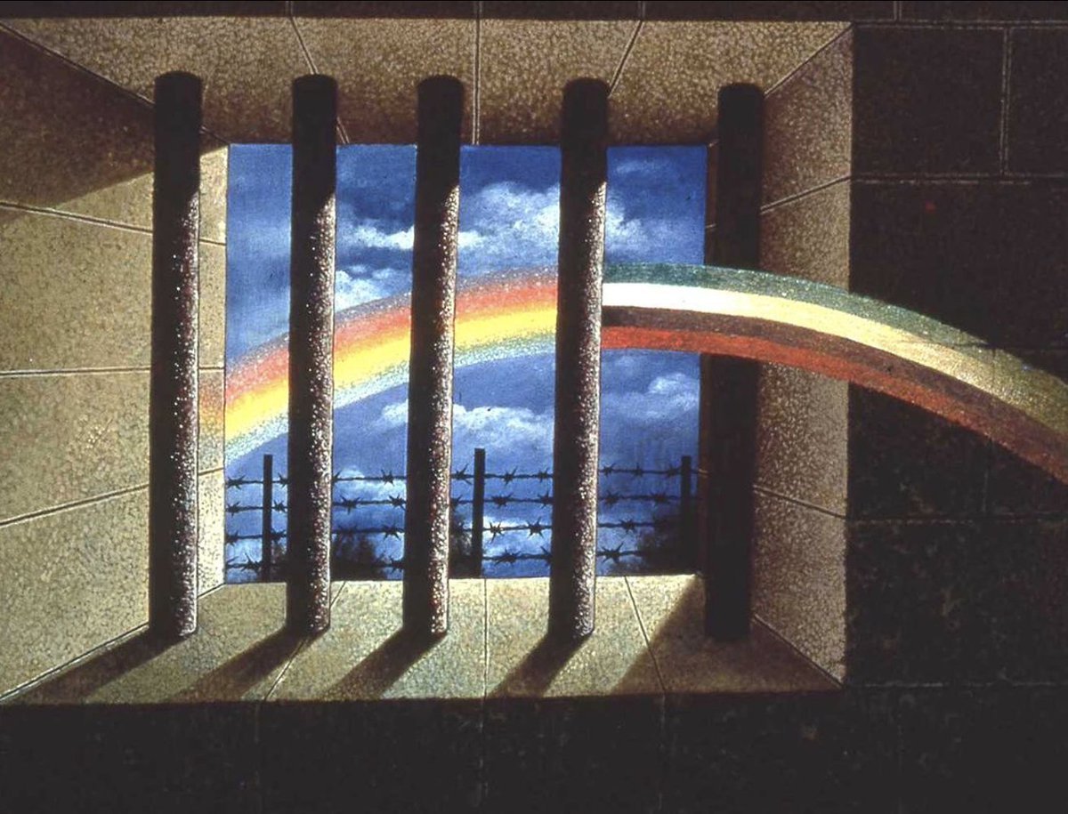 afrocosmist's tweet photo. "colors of hope" by palestinian painter sliman mansour, c. 1980 https://t.co/HY0sh57ZQ1