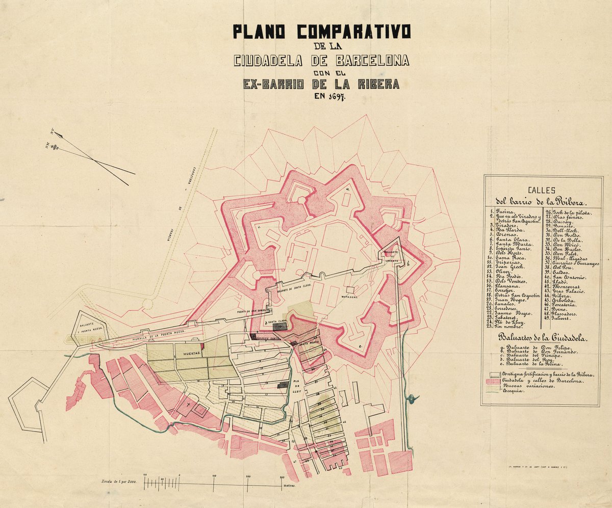 #Taldiacomahir de 1717 Felip V obligà als ciutadans del barri de la Ribera de Barcelona a marxar del barri i enderrocar ells mateixos les seves pròpies cases, portant-ne la pedra a la Ciutadella per aixecar els murs de la fortalesa. Desaparegueren 1.015 cases i 42 carrers. Fil 📜