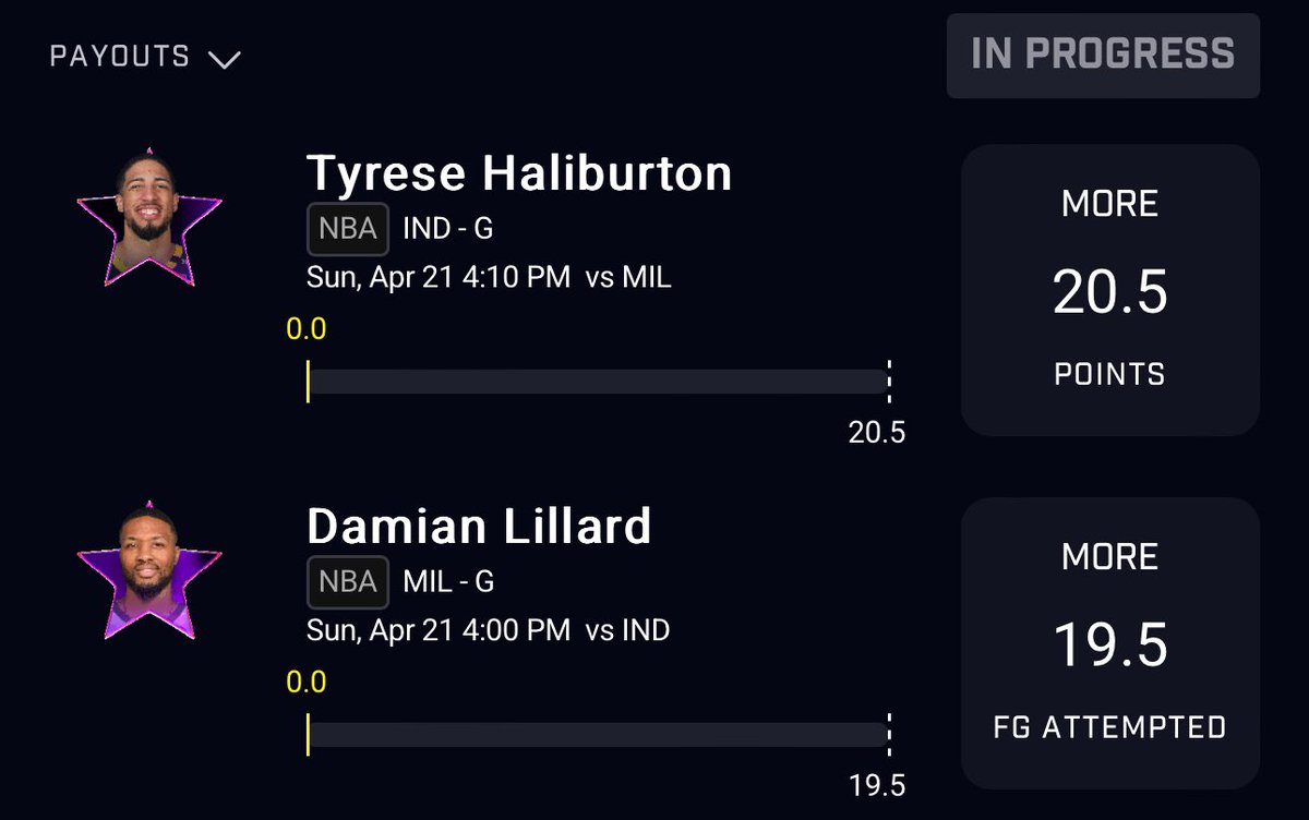 PrecisionPlayzD's tweet photo. 🏀 NBA FreePlays 4/21/24 🏀

• Tyrese Halliburton o20.5 PTs
• Damian Lillard o19.5 FGA

Haliburton: He has hit this line all 5 times this season vs the bucks
Lillard: Took 20 with Giannis 1/4 games this year

❤️ &amp; ♻️

#GamblingX #NBA #PlayerProps #PrizePicks #DFS https://t.co/BmvhgB6MHV