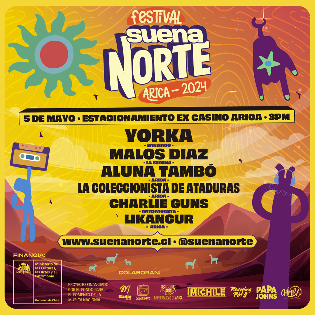 suenanorte's tweet image. Festival Suena Norte 2024 #Arica 
🗓️ 5 de Mayo / ⏰ 15:00 hrs.
📍 Estacionamiento del Ex Casino Arica

🔴 Festival que rescata el talento y el patrimonio musical del norte, donde artistas emergentes y consagrados comparten su música en un espacio inclusivo y lleno de energía.