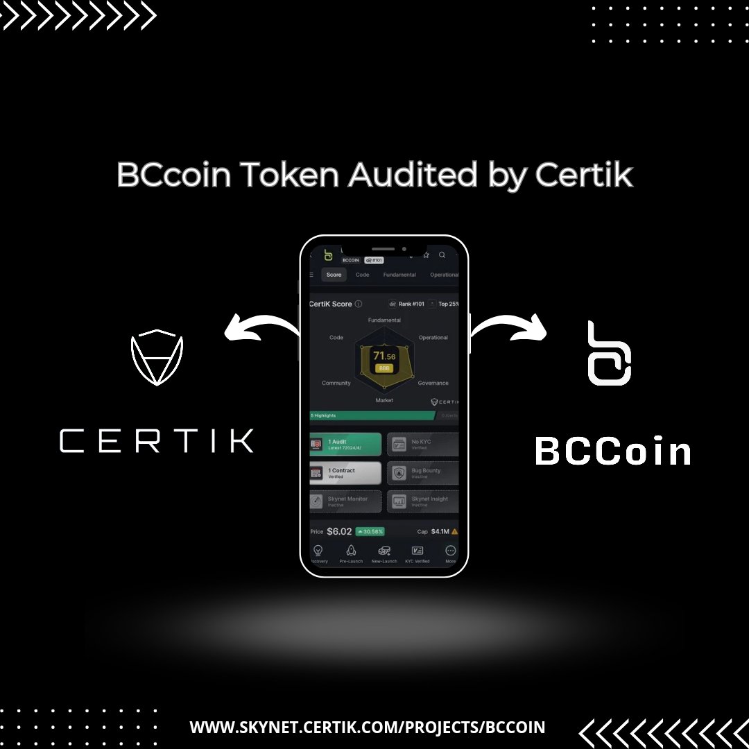 Black Card Coin Security score on Certik ⭐️ #Bccoin rank is 107 BCcoin stuck to their promises and words✨ For more information please go to the below link : skynet.certik.com/projects/bccoin #BCcoin $BCcoin #Certik_Audit #Team #contract