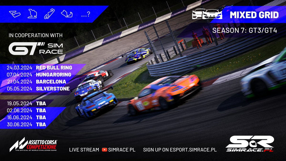 SimRacePL's tweet photo. Hola pilots de carreres 🏁
Witamy w Barcelonie! Zwieńczenie weekendu to trzecia runda Mixed Grid
Partnerem organizacyjnym jest GT Sim Race z Krakowa! 📷 https://t.co/65eMBSMP4G oraz wspierający https://t.co/8AC34GkDQ2 i https://t.co/x0QyMhvFjy
#SimRacePL #esport #ACC https://t.co/sTaDjvjel4