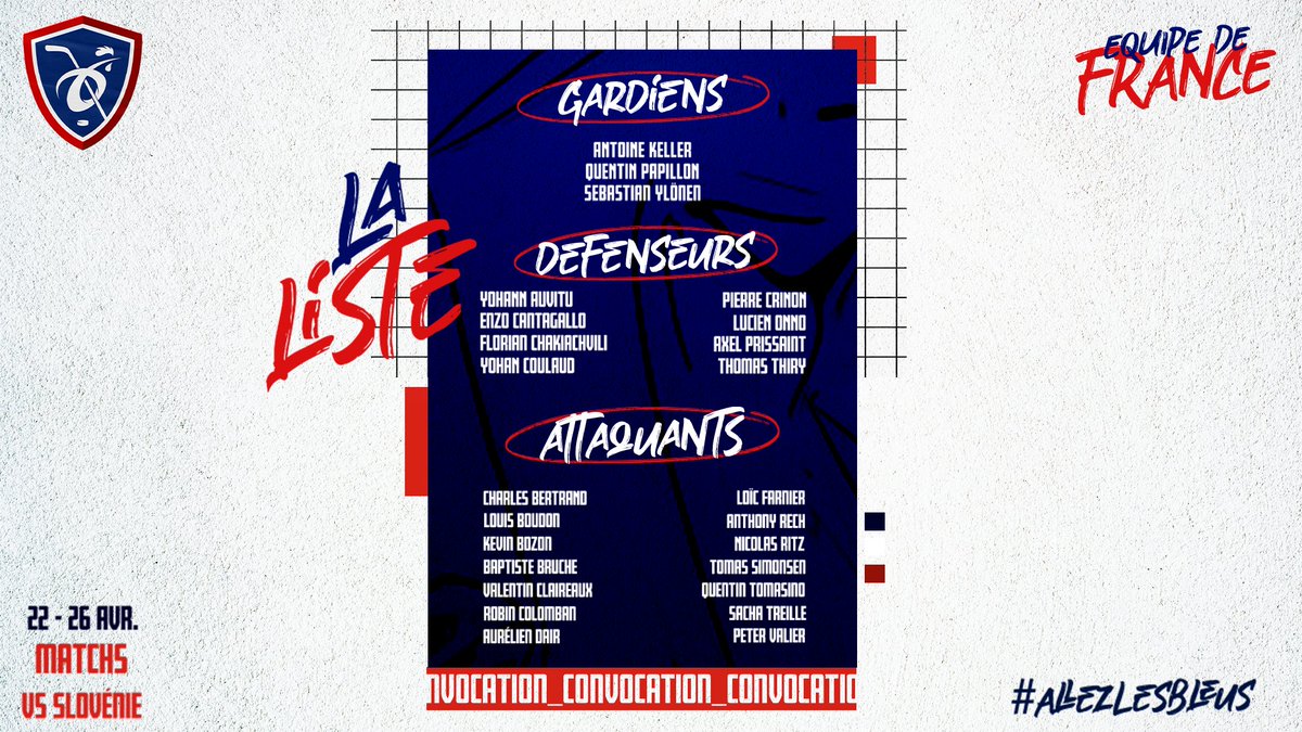 🇫🇷 EDF Masc 🇫🇷

La liste pour la nouvelle semaine de stage, avec deux matchs à Cergy-Pontoise contre la Slovénie mercredi et jeudi ⚔️

Billetterie : lesjokers.net/billetterie/