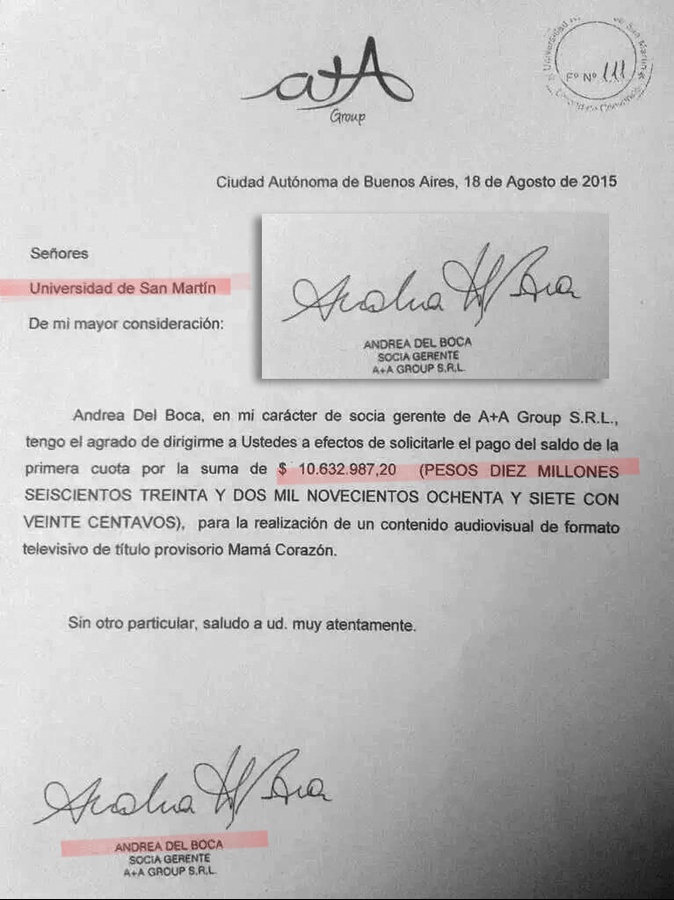 Por qué la Universidad de San Martín le pagaba $10.632.000 a Andrea del Boca para que haga televisión? Delincuentes. Eran 715.000 dólares eso... Por mercado valen $0, los actores y la mayoría de los docentes.