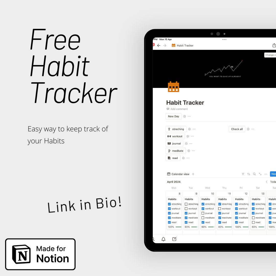 beorganized11's tweet photo. Notion Habit Tracker Template:

1) Track 3-5 core habits
2) Use emojis for visual pop
3) Review progress weekly
4) Adjust as needed

Get the free template in my Bio https://t.co/Ur8XXdlOSG
