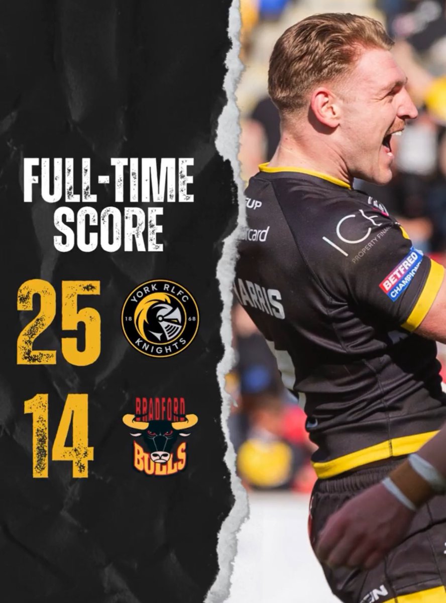 FT: York Knights 25-14 Bradford Bulls. The York Knights have secured their first win of the new season. Also ending the Bradford Bulls three-game unbeaten run.