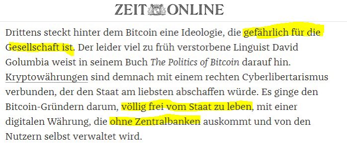 Die Zeitung, deren ZEIT abgelaufen ist, hat gerade eine der besten Argumente für Bitcoin geliefert, die ich bisher gelesen habe. Und das sage ich als Goldbug.