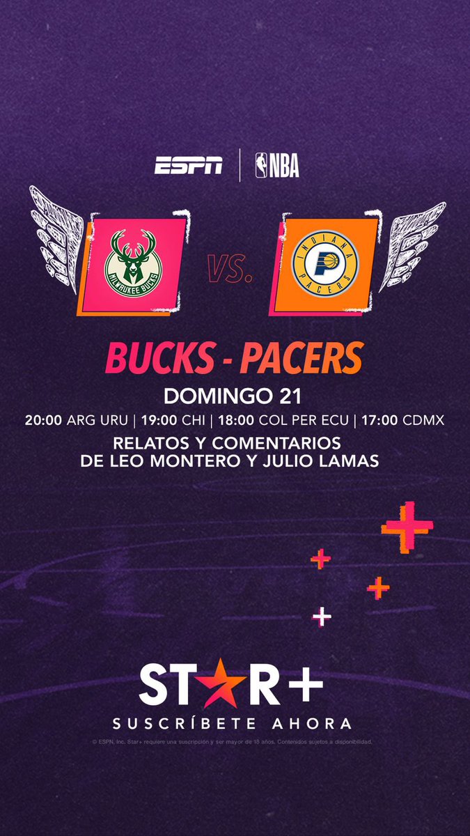 Esto no paraaa 🔥 Hoy a las 20 hs en la 📺 de @StarPlusLA Milwaukee 🆚 Indiana. Los Bucks tienen a Giannis que es 🔝 atacando la pintura + Lillard y Middleton. Los Pacers le subirán el ritmo tirándole toda la presión. 🎙️@soyleomontero 🗣️@Juliolamas1