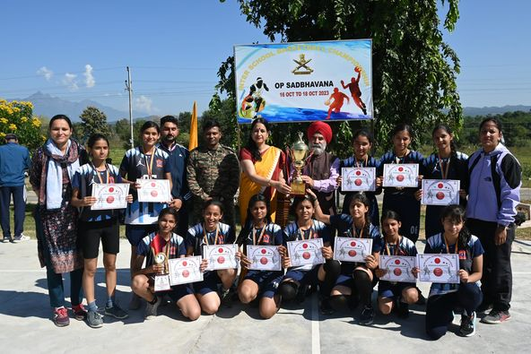 Inter School Basketball Championship as part of #Op Sadbhavana  was carried out by #IndianArmy at APS Akhnoor to boost the spirit of Sportsmanship & Teamwork among the youth of J & K.