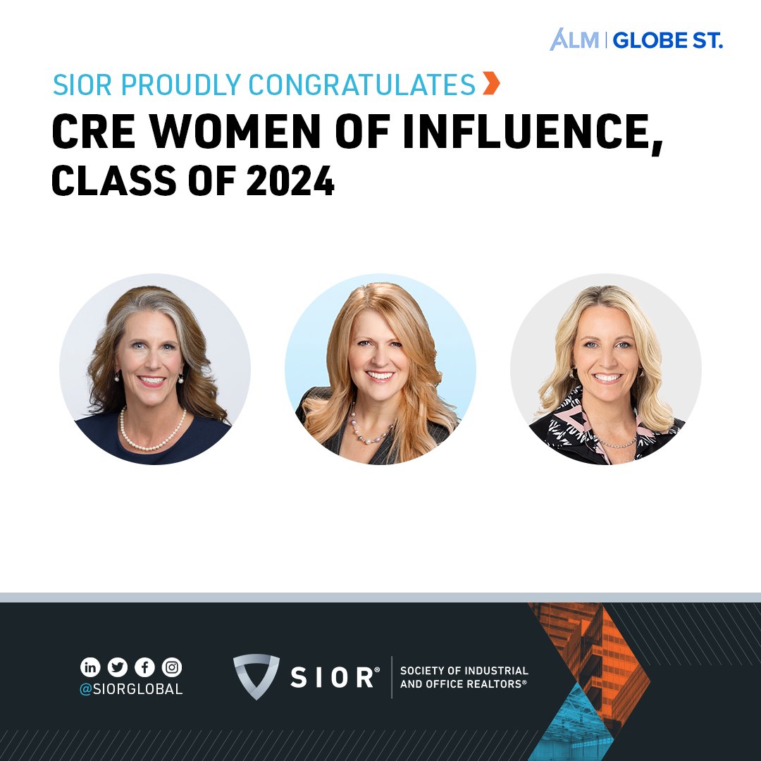 We're thrilled to celebrate the SIORs recognized as @GlobeSt's CRE Women of Influence, Class of 2024. Congrats to Lisa Bailey, SIOR; Patti Dillon, SIOR; and Sharon Morrison, SIOR. This organization is truly comprised of some of the best women in the business! #WomenInCRE