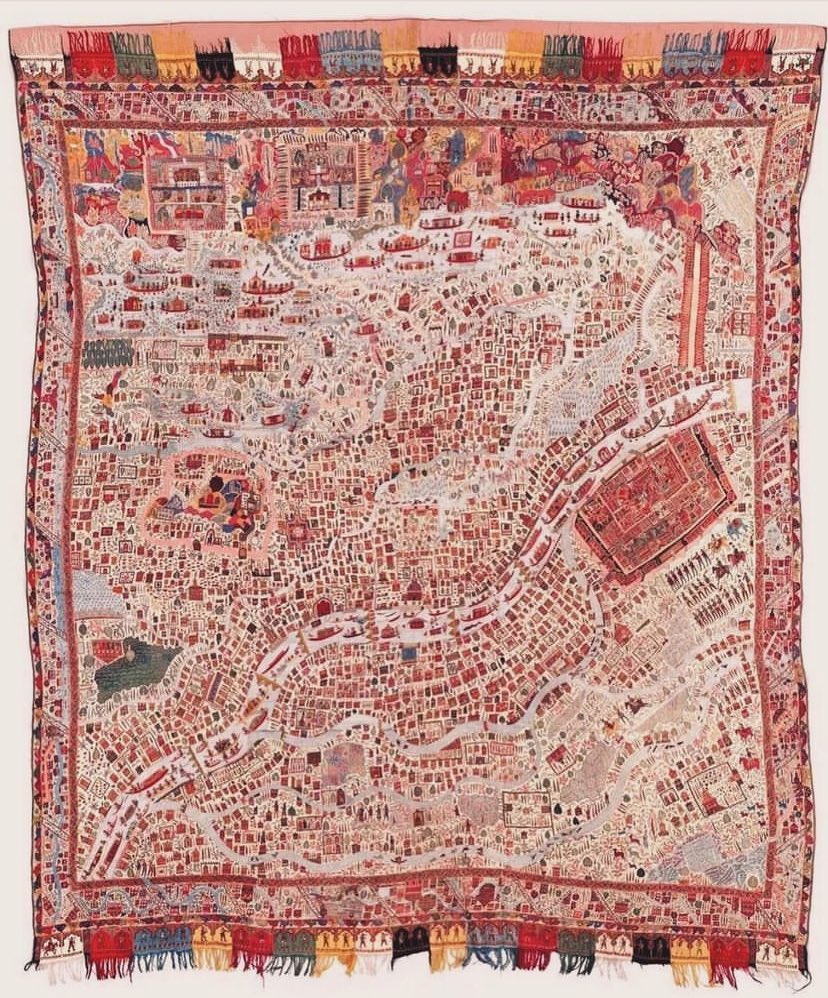 embroidered map of Kashmir on a cashmere shawl, 1870s