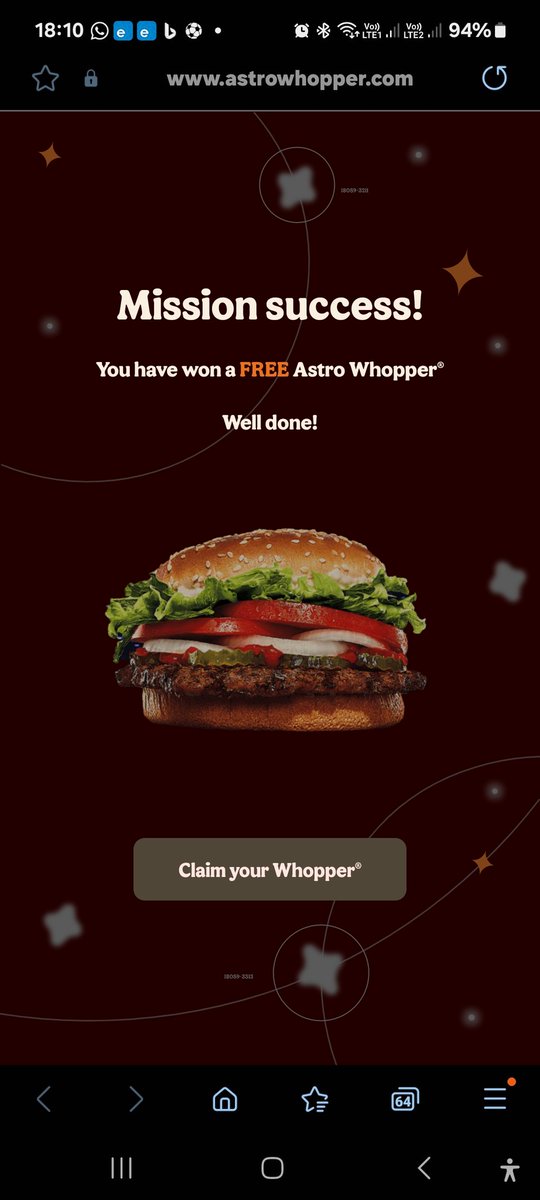 carlallie's tweet photo. @BurgerKingZA This is what I got, when you click on claim your whopper you  instead get a discount voucher for two whopper meals. https://t.co/zNpWPg8RHB