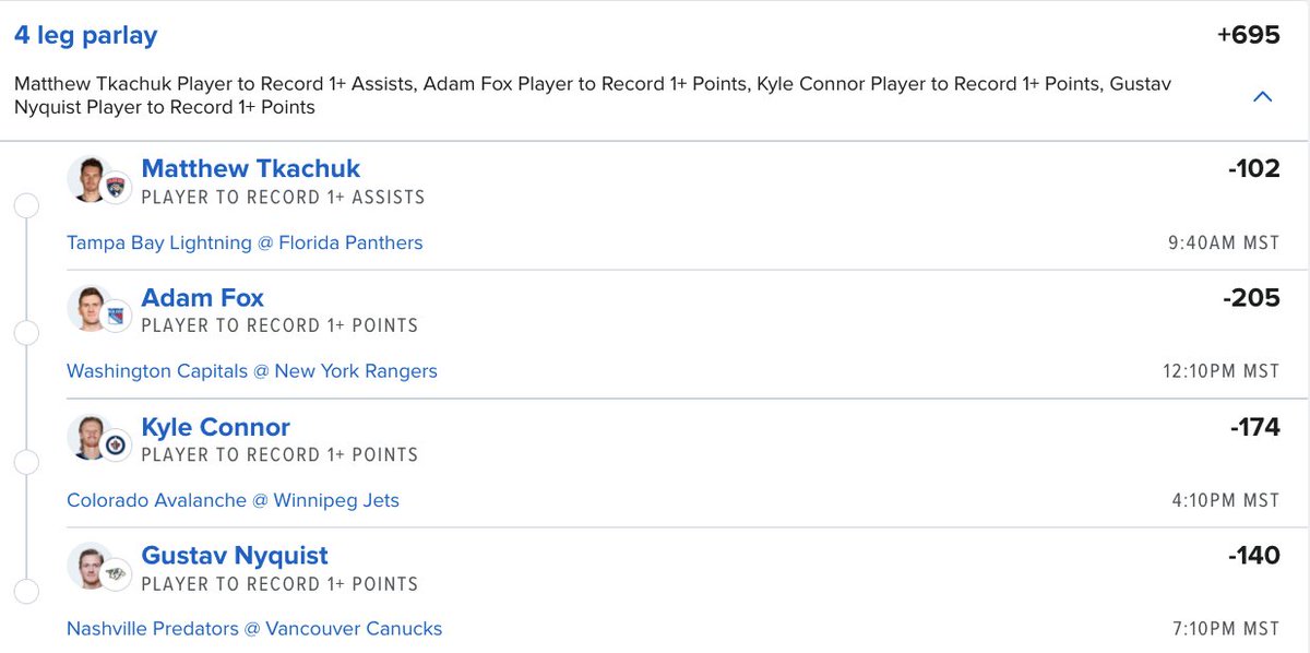 NHL 'SHEETS' 🏒🥅🍻 Didn't have time to make real sheets so here are four props from SOG and points that I love. Some can be played as straights, others are fantastic parlay pieces. Or combine them all like I did here. PARTY TIME