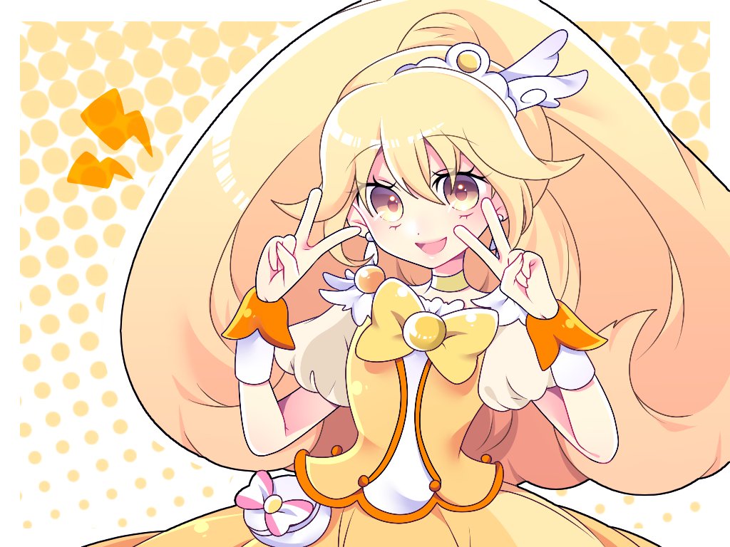cure peace ,kise yayoi 1girl solo long hair smile open mouth skirt blonde hair  illustration images