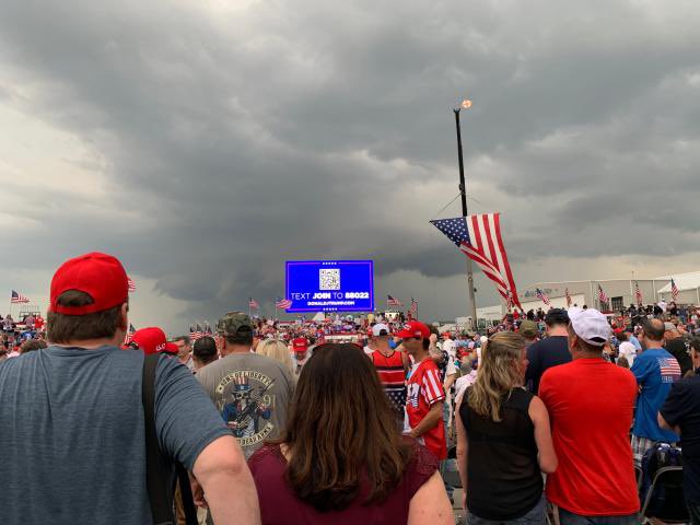 It sucks that they had to cancel our Wilmington NC Trump Rally yesterday due to severe weather here. They patched him through the intercom on his cell phone. Said he’d be back soon. Mark Robinson, our next Governor was supposed to be here too. Bummer.