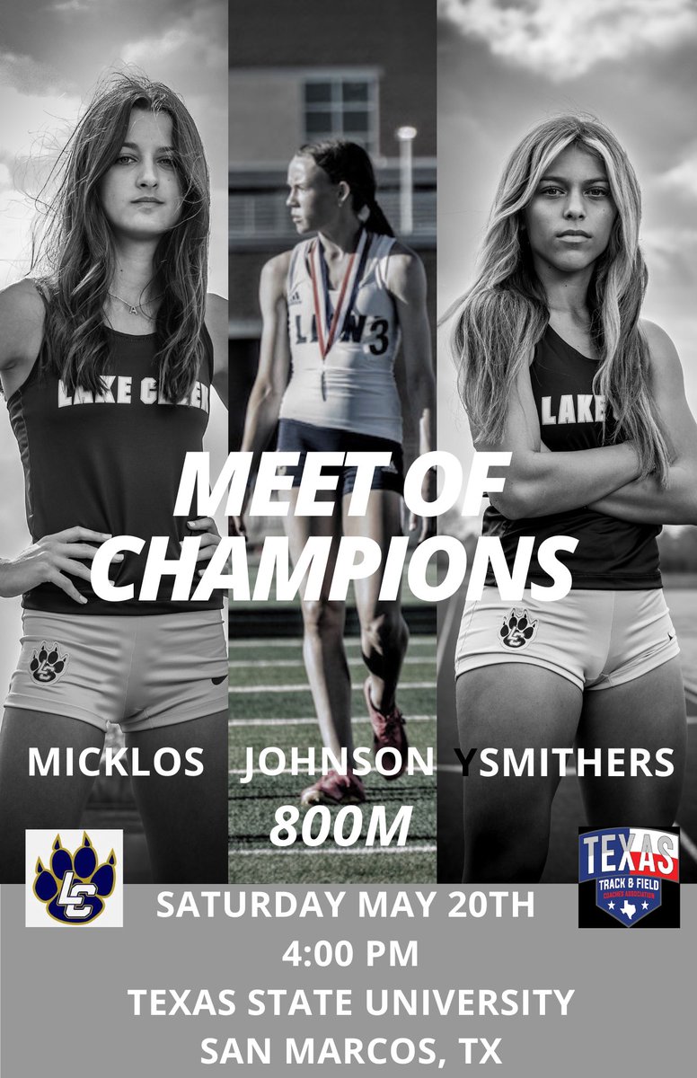 MEET OF CHAMPIONS GRAPHIC CONTEST: Best Promotional Graphic Wins, from the TTFCA and @trackbarn 1. Post a graphic promoting yourself or multiple athletes 2. Tag TTFCA & Track Barn 3. Winner & prize/s announced at Meet of Champions @TXMileSplit @AngryHalfMiler @texastrack