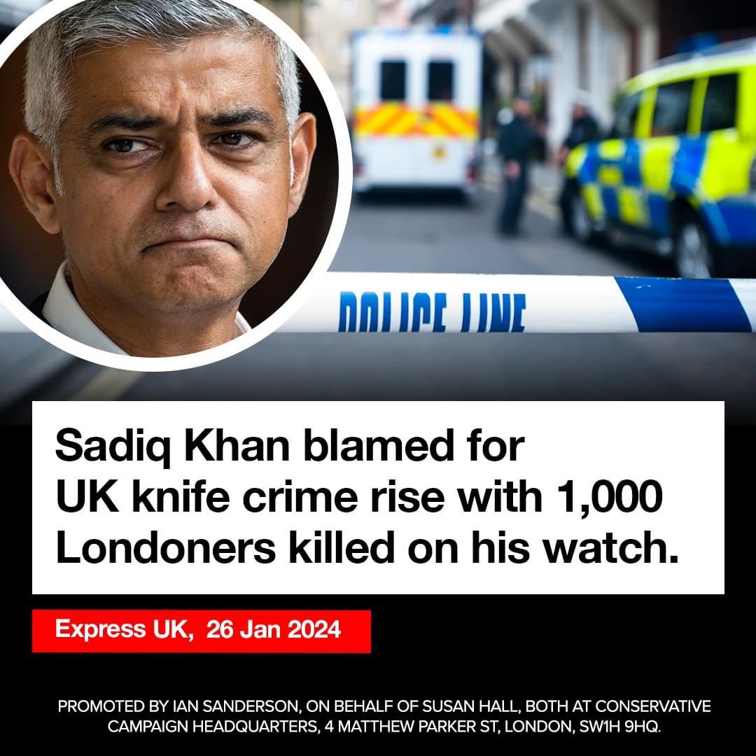 Sadiq Khan failed to hire more than 1,000 police officers and closed 36 police stations. Now crime is out of control and London is unsafe. Vote for change on May 2nd.