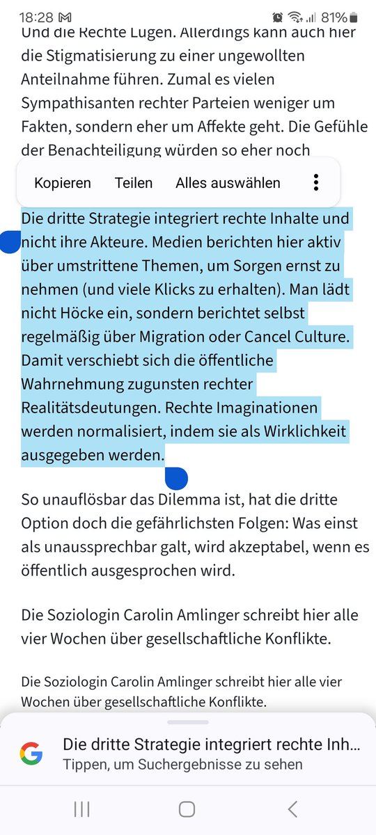 Bitte nicht über Probleme in Zusammenhang mit Migration berichten. Das ist rechts! Carolin Amlinger @CAmlinger in der @faznet