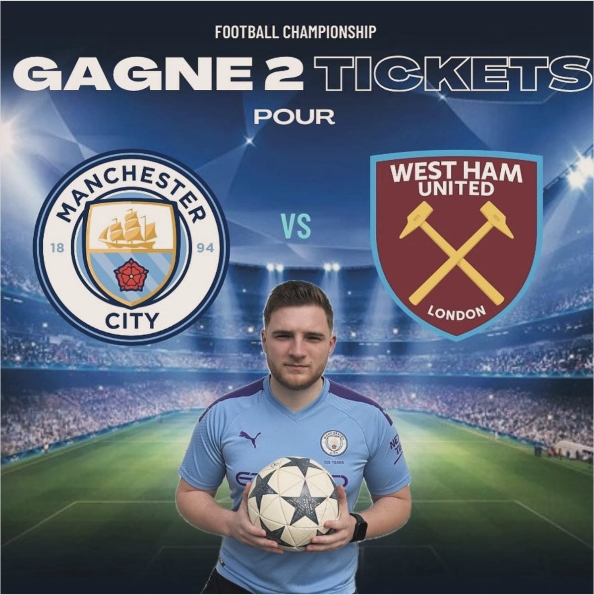 🎁2 places à gagner pour Manchester City - West Ham 🎁(≈500€😱) 

Match pour le titre en PL et puis on va fêter la victoire dans les pubs toute la nuit ensemble🍻

➡️ instagram.com/p/C6B7OlrKL8K/
