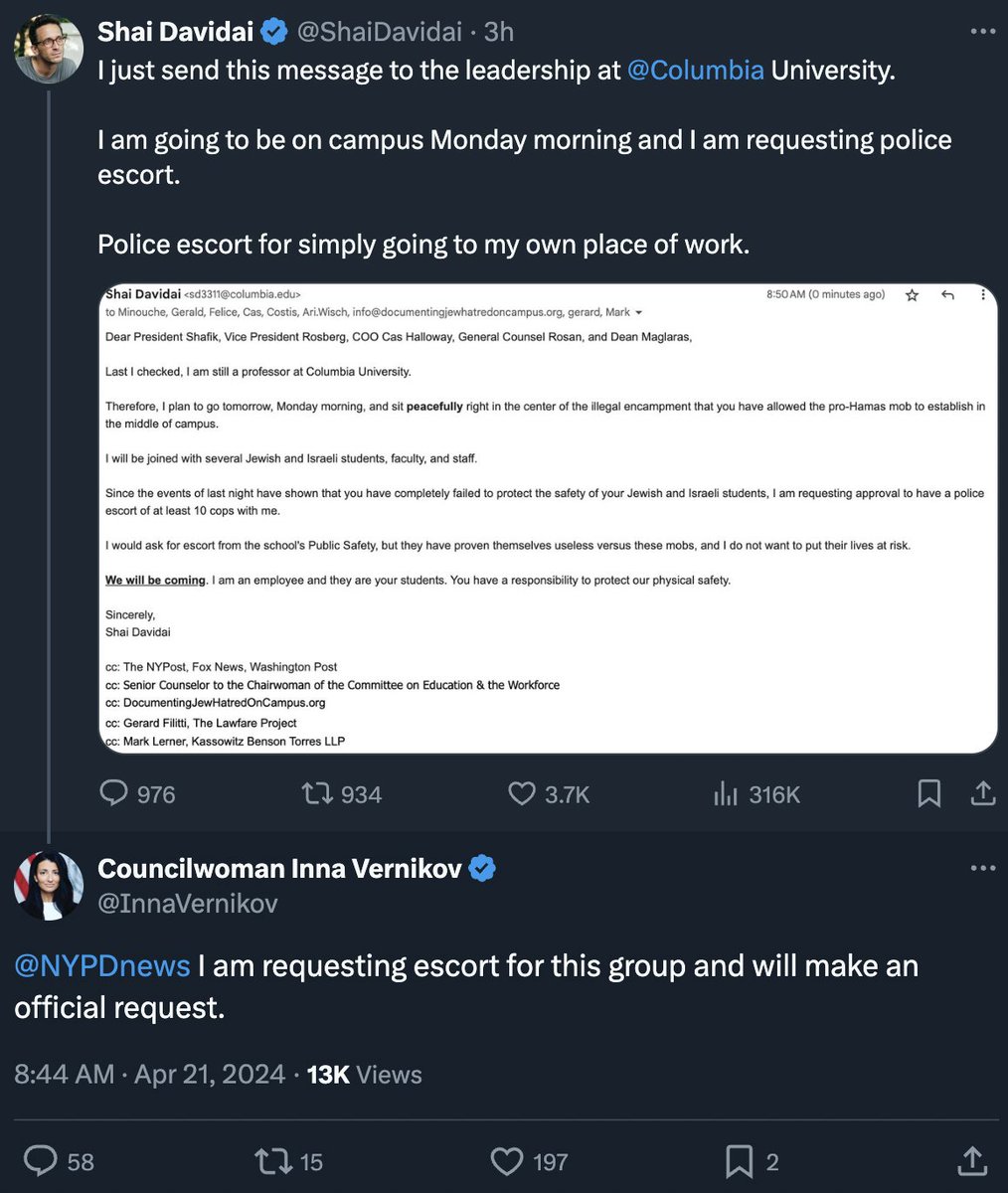 New York City councilwoman Inna Vernikov, who threatened pro-Palestine protesters at Brooklyn College by openly carrying a pistol to their rally in October, has requested an NYPD escort for the anti-protest professor who intends to enter the Gaza solidarity encampment at…