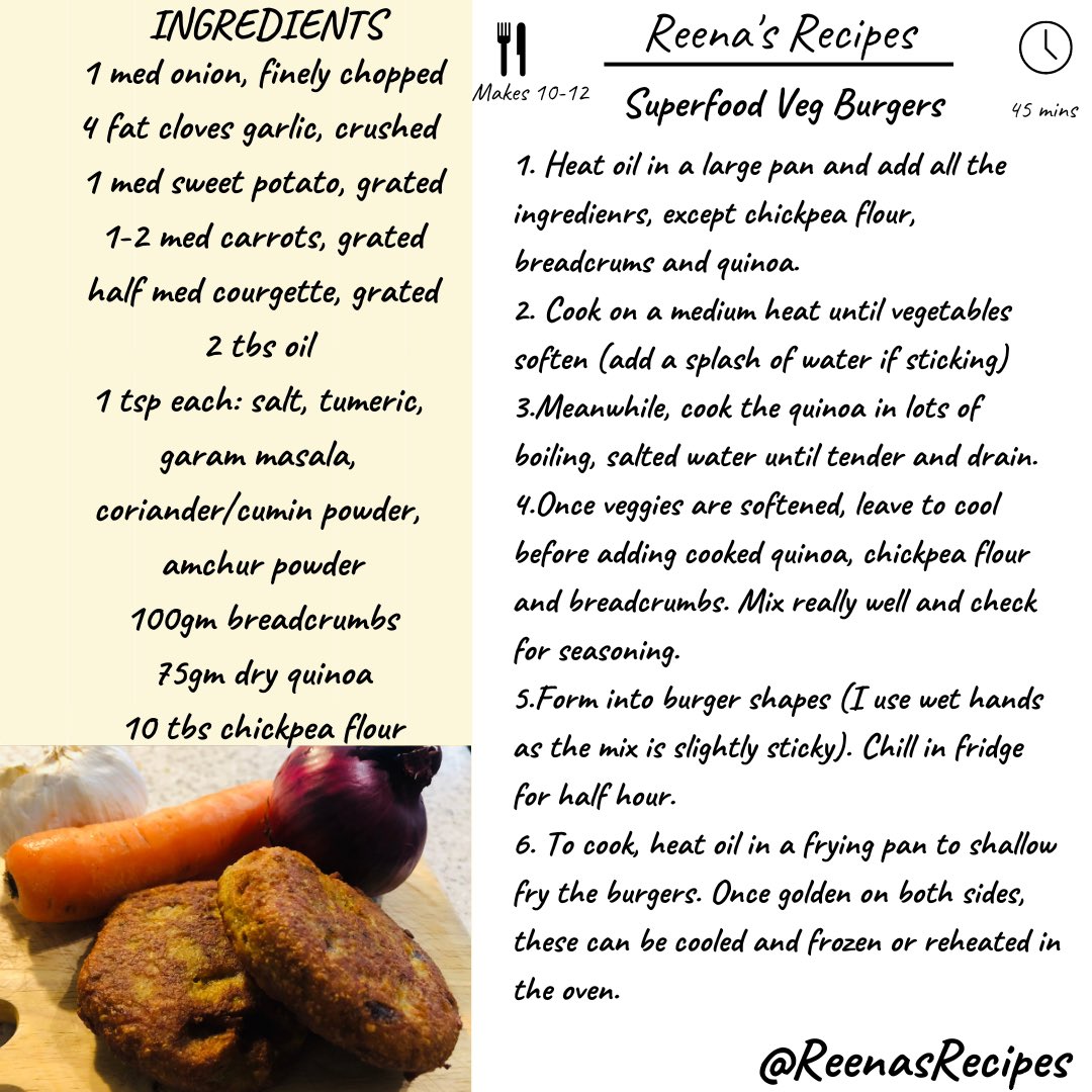 ChotaiReena's tweet image. 🍔Everyone loves a burger? Right? These burgers contain Carrot🥕Sweet Potato🍠 Broccoli🥦Courgette🥒Quinoa &amp;amp; Chickpea Flour. They are naturally vegan and delicious 😋 . #ReenasRecipes #VeganFood #VegetarianFood #EasyFood #SimpleFood #CookingOnABudget #FamilyFood #Burgers