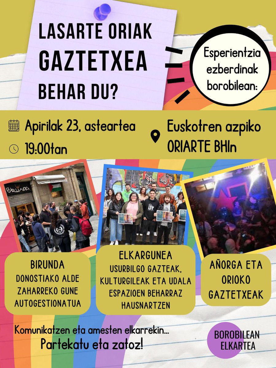 Atzoko zein gaurko gazteok  tertulian aritu nahi dugu elkarrekin borobilean,  galdera baten eta esperientzia ezberdinen bueltan. 
Zatoz zu ere, eta amestsak ereiten jarraituko dugu!