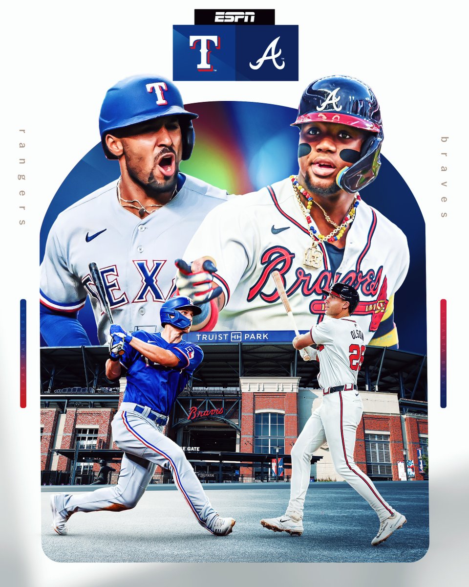 The defending champs vs. the team with the best record so far in 2024. Get ready for Rangers-Braves at 7:10 pm ET on @ESPN. #SundayNightBaseball.