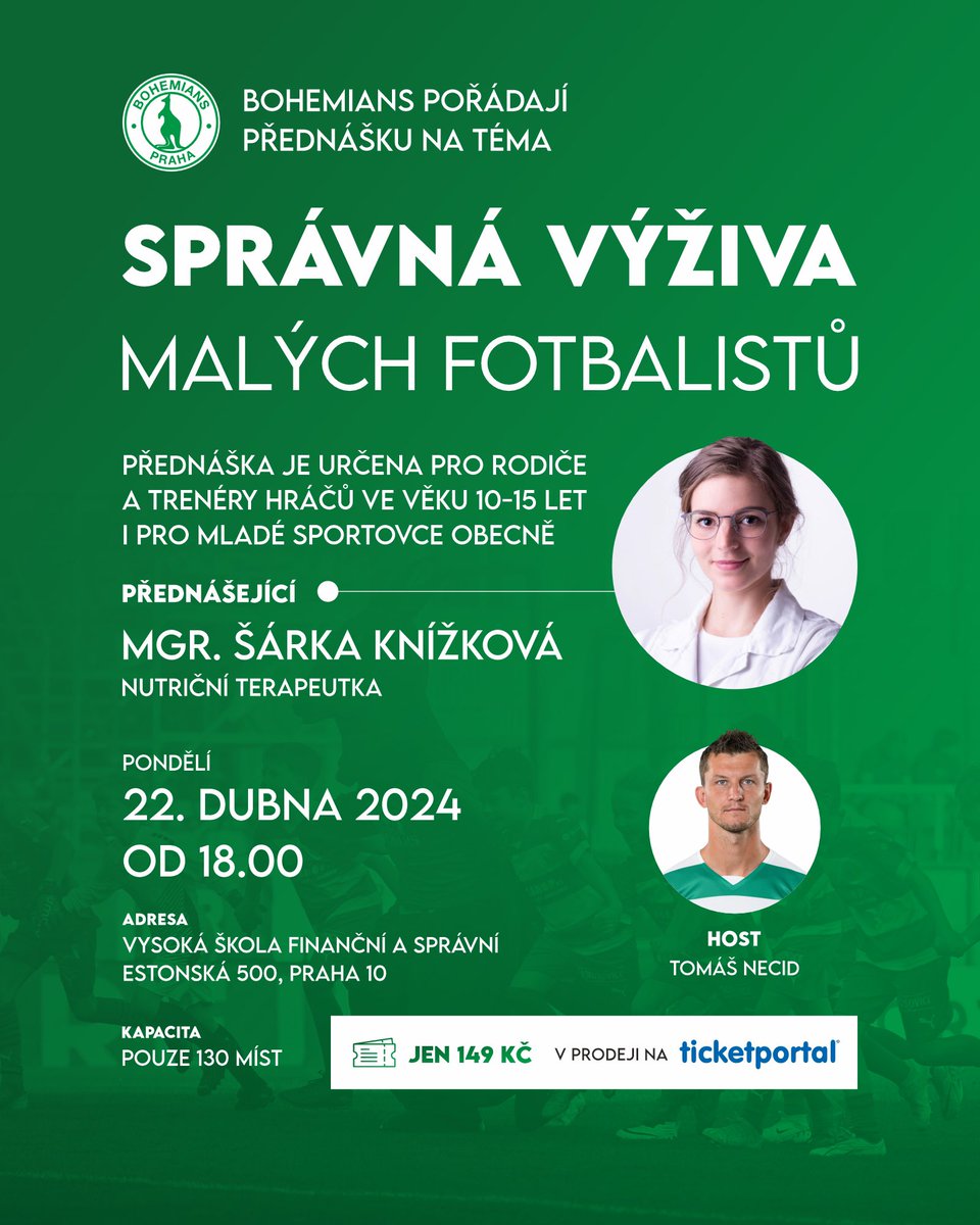 Už zítra proběhne přednáška o výživě mladých fotbalistů 🥗 Vstupenky jsou stále k dispozici 🎫

vstupenky.bohemians.cz

#BOHEMKADOTOHO