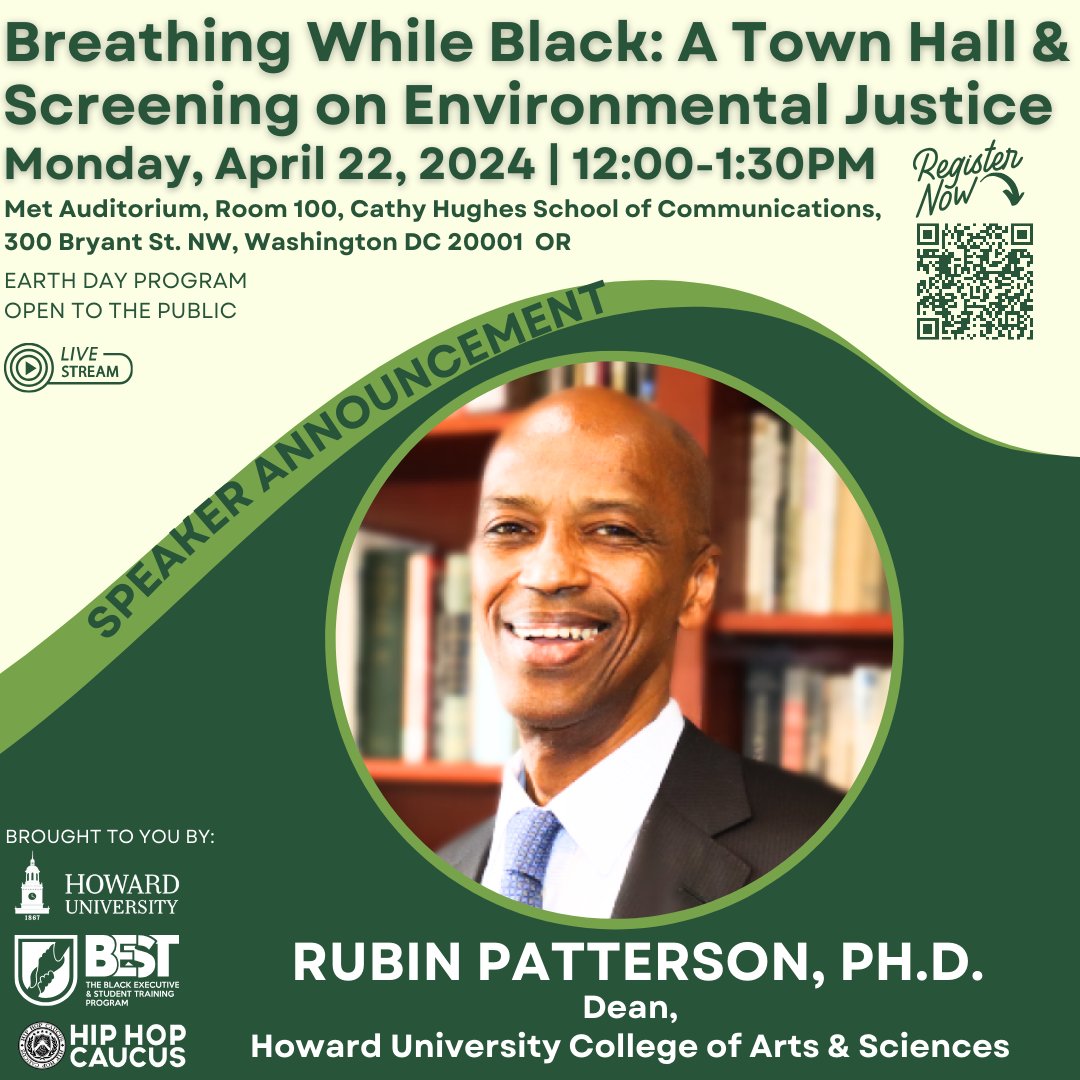 Join us on Earth Day at the MET Building or via live stream by scanning the QR code: <a href="/HowardU/">Howard University</a> <a href="/howarduchsoc/">Cathy Hughes School of Communications</a> <a href="/HU_COAS/">Howard University College of Arts and Sciences</a>