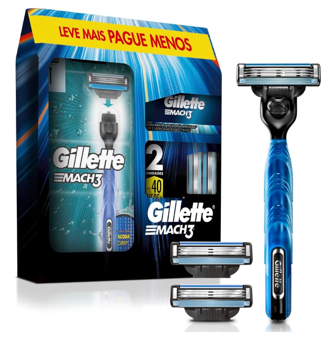 PRA FICAR LISINHO ✅ Kit Gillette Mach3 Aparelho de Barbear 1 Ud + Cargas 3 Uds 🔥 POR 29,99 🔗 amzn.to/49OAIMj