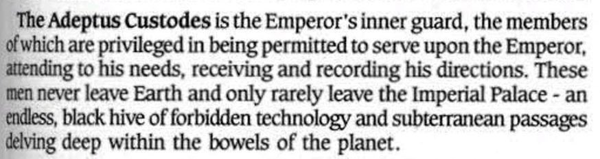 @EdotJdotLeonard @omgitsOwlGirl @Lord_Boofhead @MrsKonradCurze @warhammer @Idk721252 This is from 1987. Every piece of Custodes lore has either explicitly stated they’re all men, or only ever shown men.

Nothing was retconned until just the other day.