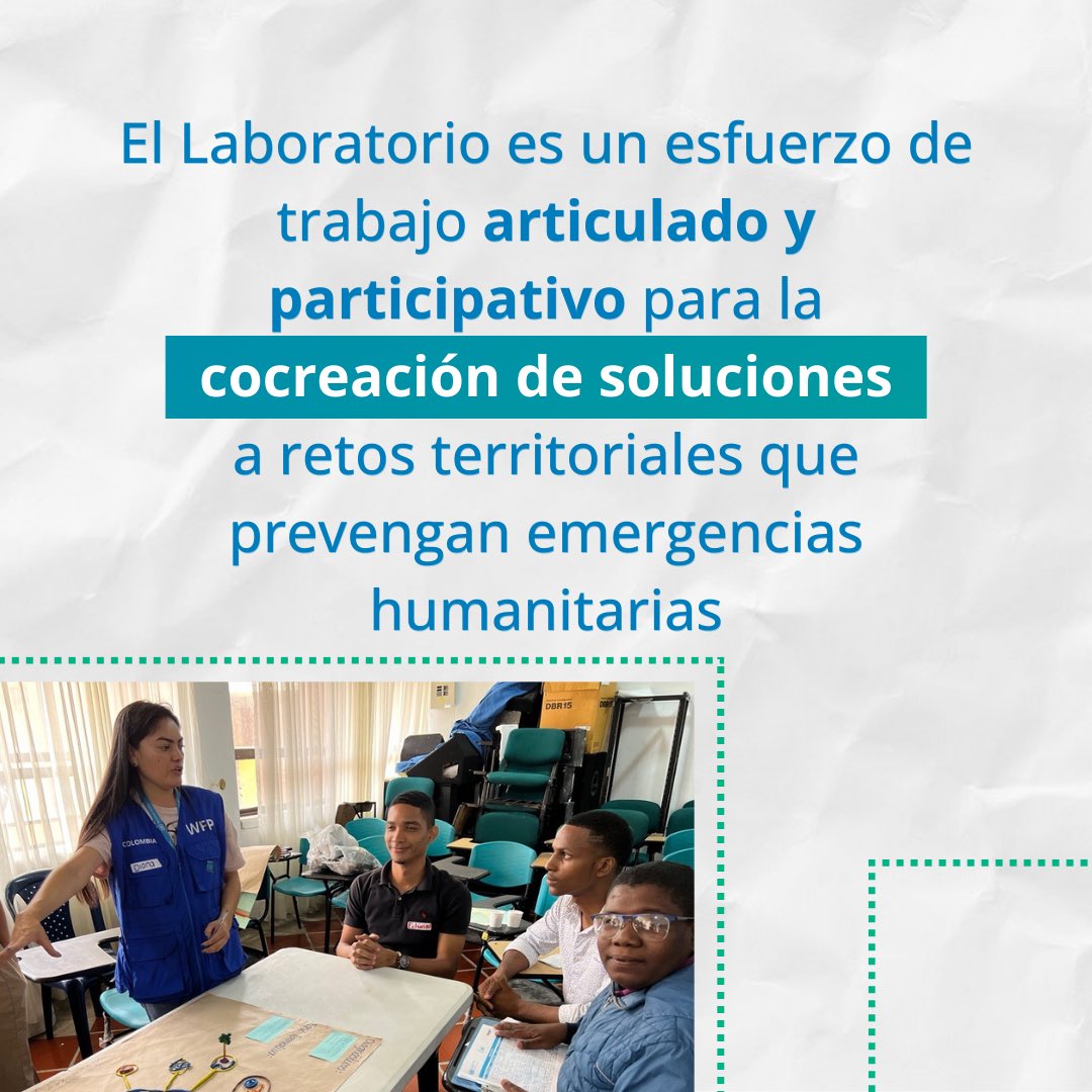 WFP_Colombia's tweet photo. En nuestro Hub #HZero impulsamos soluciones innovadoras locales co-creadas con y para las comunidades. Junto a @onucolombia colaboramos en un laboratorio de #InnovaciónTerritorial, creando una alianza transformadora para Colombia. Conoce más📷
#DíaDeLaInnovación #InnovaciónHZero https://t.co/xwv1rZtxNd