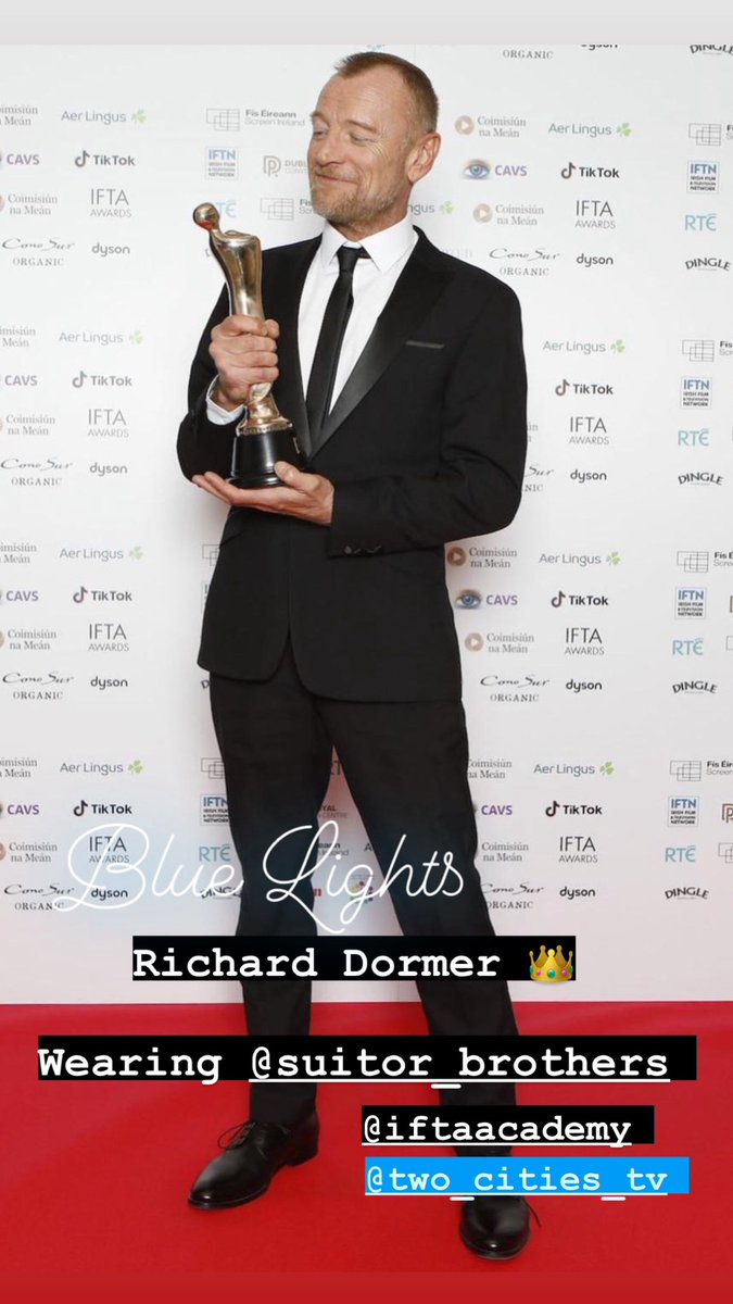 Richard Dormer wearing Suitor Bros … collecting his HUGELY deserved @IFTA Award! @TwoCitiesTV #BlueLights