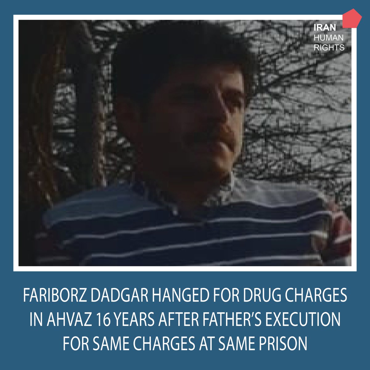 #Iran: 36-year-old Fariborz Dadgar was executed for drug-related charges in Ahvaz Sepidar Prison on 18th April. His father was executed for the same charges at the same prison 16 years prior. 

This is not the first case of inter-generational drug execution. In the last case,