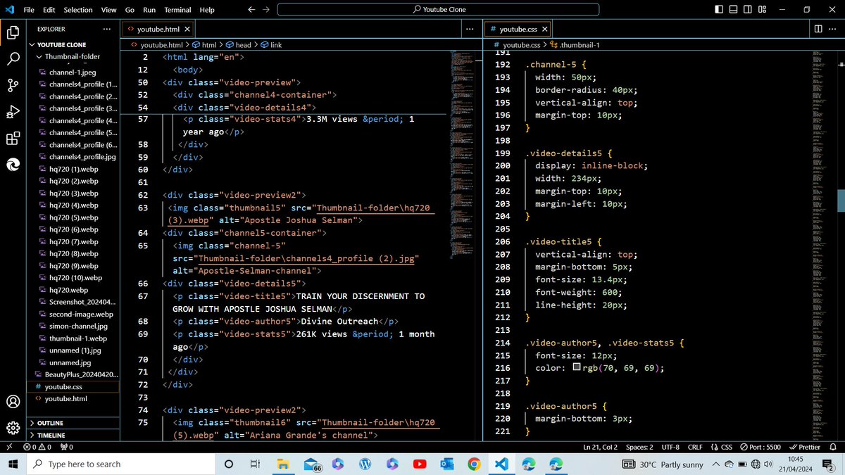 symply_esther1's tweet photo. Making progress on my YouTube clone with HTML and CSS 🚀. Still a work in progress, but excited about the journey. #webdevelopment #coding #CodingJourney  #YouTubeClone https://t.co/DWVHkVP614