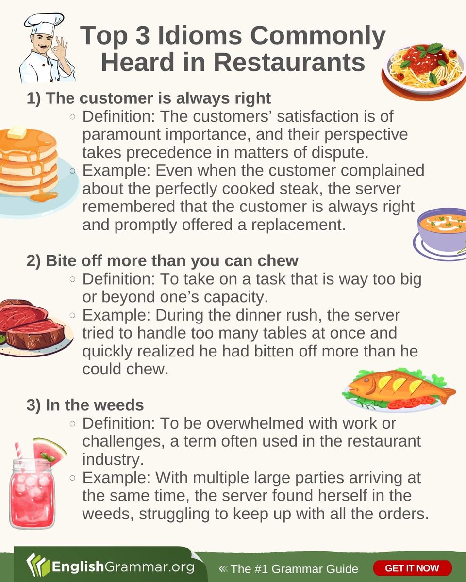 Top 3 Idioms Commonly Heard in Restaurants

#vocabulary #amwriting #writing