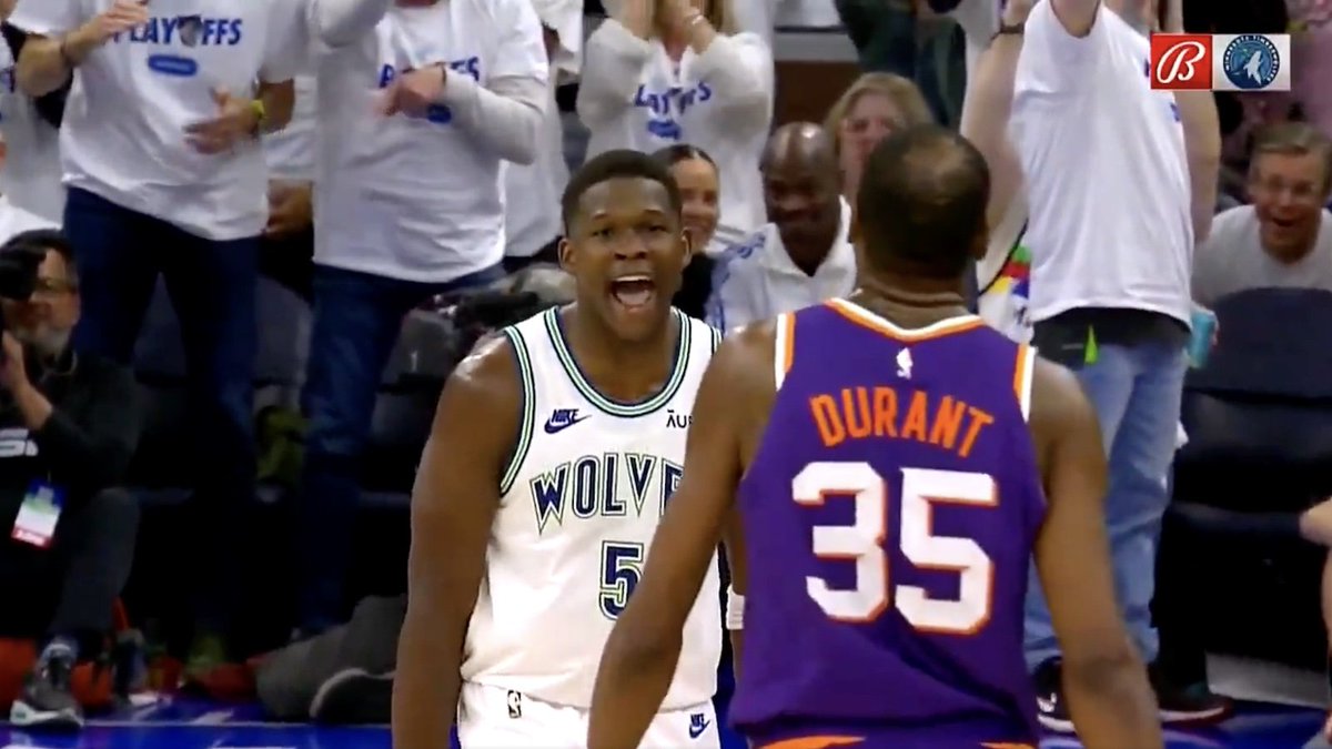 altieribruno's tweet photo. En las palabras de Anthony Edwards reina la confianza y la disrupción. Clava sus ojos en Kevin Durant y le grita, le asegura, le confirma que este es su momento.

Que ha llegado su hora. Que el traspaso de mando es un hecho.

Que demos la bienvenida a los nuevos tiempos. https://t.co/tq8OO8Cso5