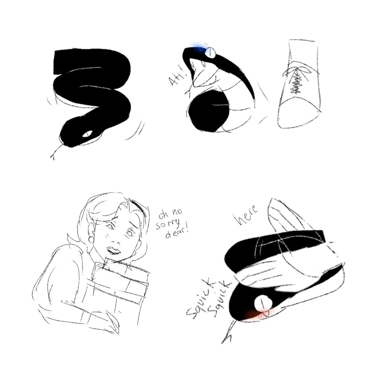 (Sorry for the less effort I put in. This is just a doodle.) Well, I imagine that when aziraphale pet crowley snake form, it does a dog toy sound *squick squick*
#GoodOmens #GoodOmensFanArt #azicrow #Aziraphale #Crowley #aziraphalexcrowley