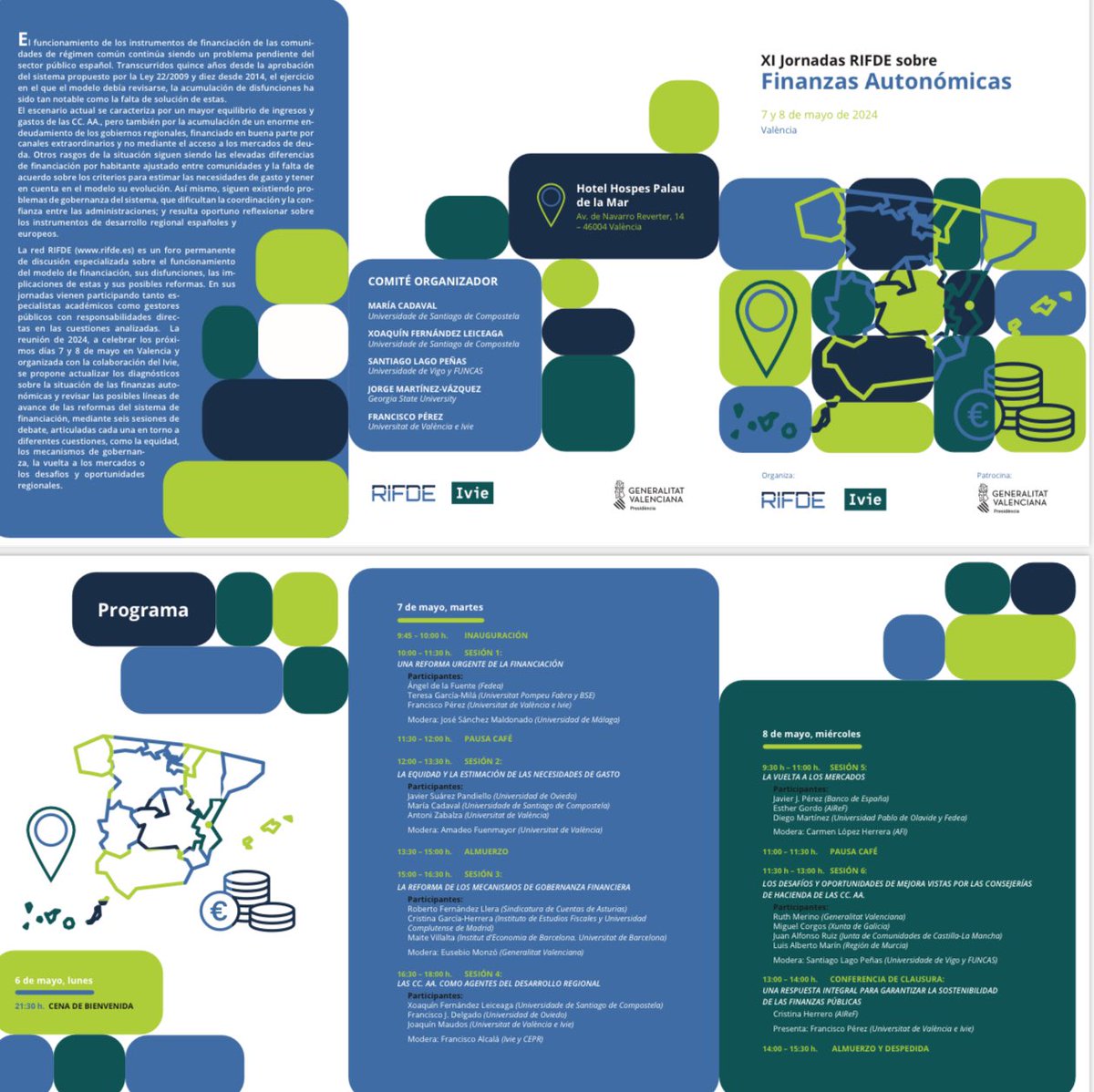 Los días 7 y 8 de mayo estaremos en Valencia celebrando las XI Jornadas sobre finanzas autonómicas de @RIFDE_Uvigo. En esta ocasión con el fantástico soporte logístico de <a href="/Ivie_news/">Ivie</a> y el patrocinio de la <a href="/generalitat/">Generalitat</a> Participarán los máximos responsables de las Consejerías de