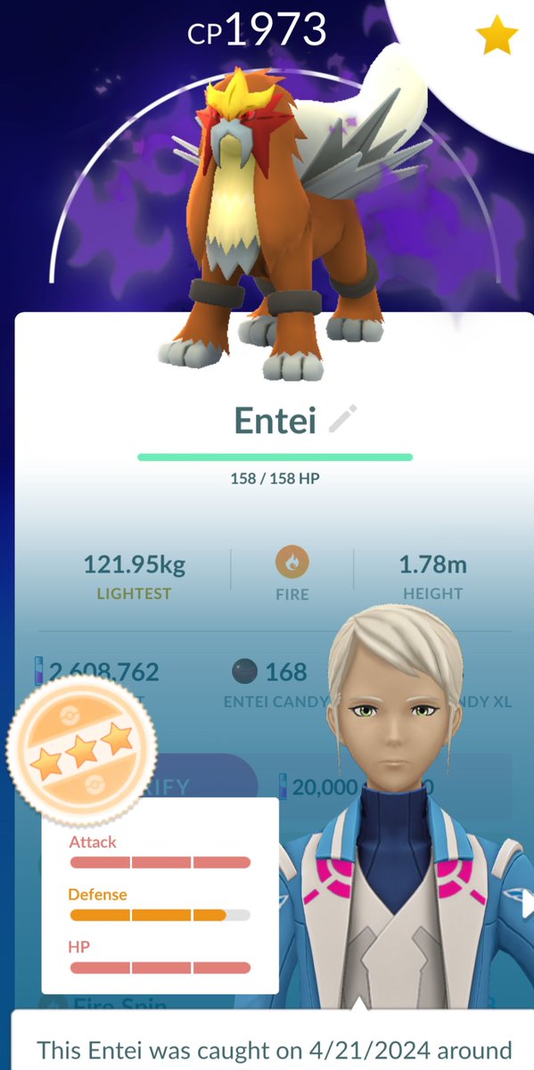 twiteRz90's tweet image. CAUGHT THIS #SHADOWENTEI TODAY.  Should I purify it? 🤔 
#PokemonGO #Entei #ShadowPokemon #Niantic