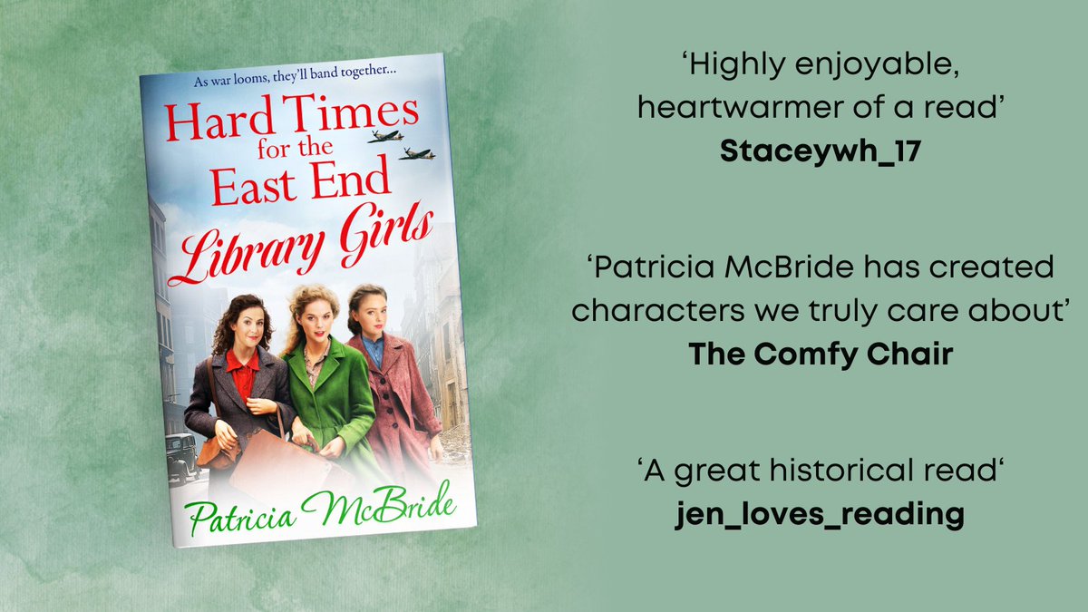 Thank you to jen_loves_reading, @TheComfyChair2 and @staceywh100 for their recent reviews on the #HardTimesForTheEastEndLibraryGirls by Patricia McBride #blogtour 

Buy now ➡️ mybook.to/hardtimeseaste…