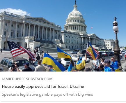 The House easily approved aid for Ukraine this weekend - and Rep. Marjorie Taylor Greene R-GA blinked. All of her talk about ousting Speaker Mike Johnson was just that - all talk. More in today's 'Regular Order' from Capitol Hill. rb.gy/m8qo1b