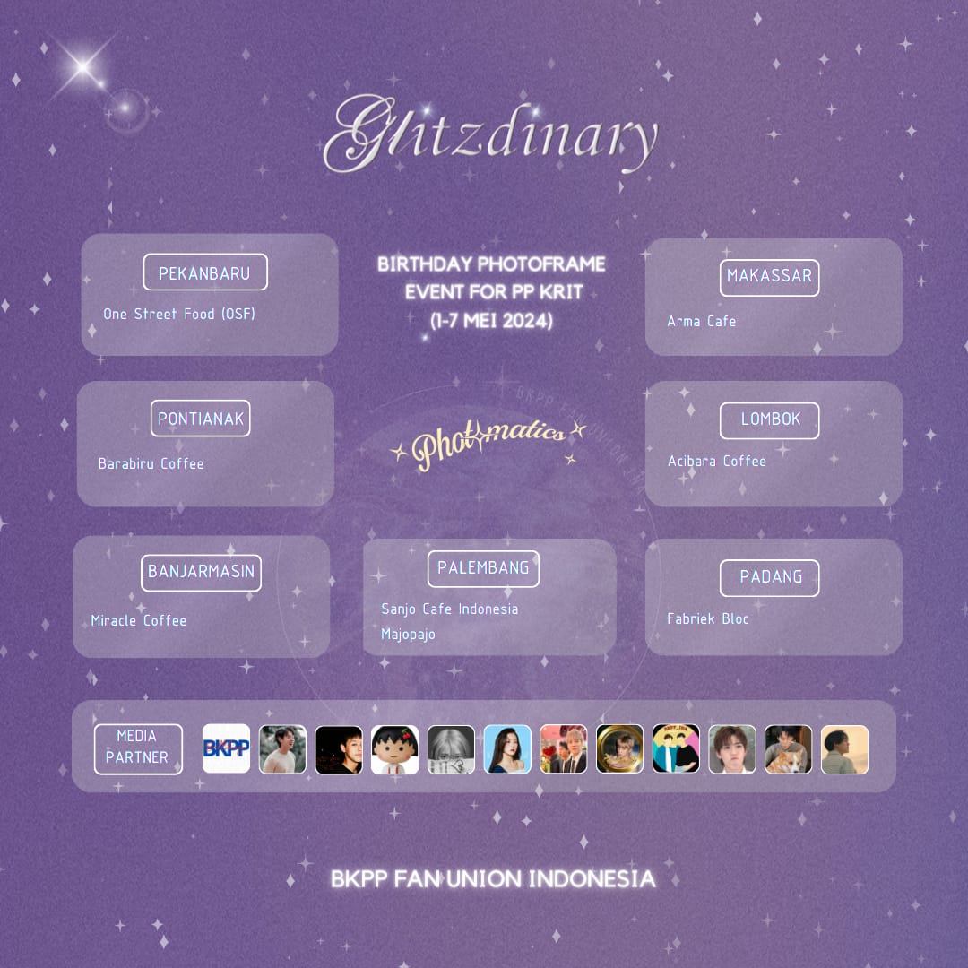 my_bkpp's tweet photo. ✨GLITZDINARY PHOTOBOOTH PROJECT✨

Photobooth project event by Glitzdinary of PP Krit 25th Birthday @BKPPFanUnionINA X @photomaticsid

Save the date!
📅 1 - 7 Mei 2024
📍 Locations detail on poster

Let's come and celebrate PP Krit 25th✨️

#PPKritTurning25Th #PPkritt https://t.co/5r7WIdmYeB