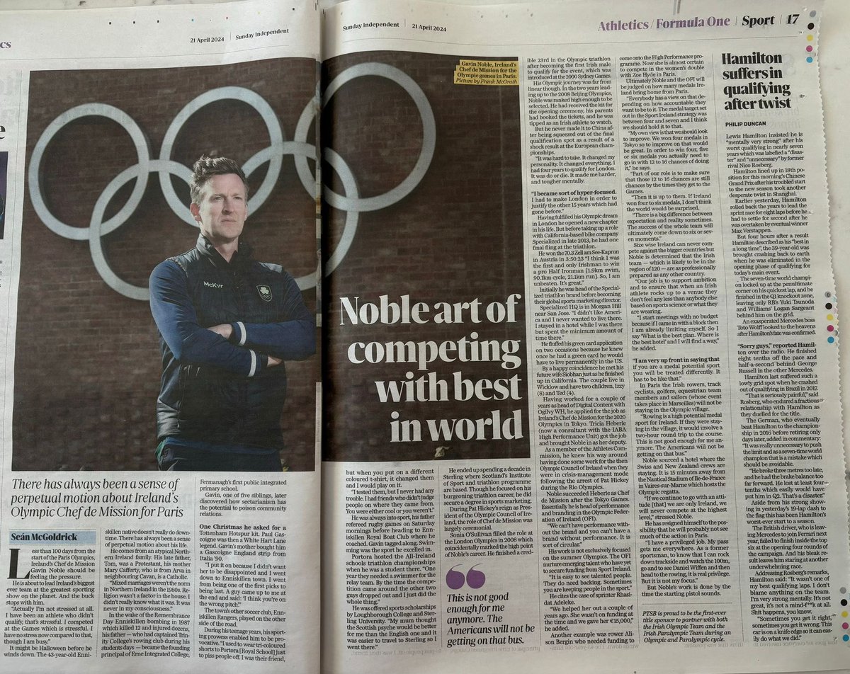 mark_noble_'s tweet photo. I knows him!

Great article featuring one of my favourite brothers @gavontwitt  in today’s @IndoSport . All roads lead to Paris - the biggest spectacle of the year @TeamIreland https://t.co/U53Wu3Kmjn