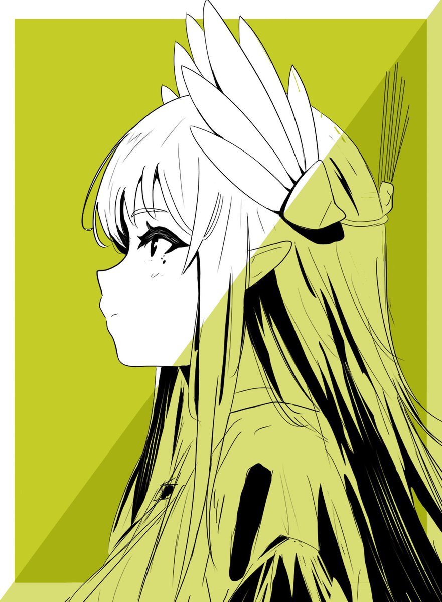 ho'olheyak (arknights) 1girl solo simple background hair between eyes closed mouth upper body monochrome  illustration images