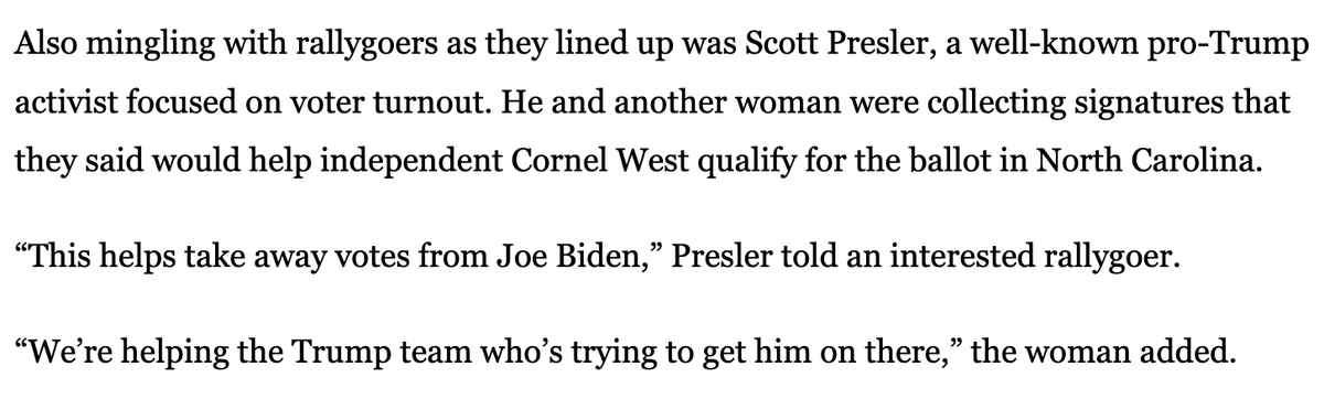 Trump supporters at a Trump rally in North Carolina collecting signatures to get Cornel West on the ballot because 'this helps take away votes from Joe Biden' bostonglobe.com/2024/04/21/nat…