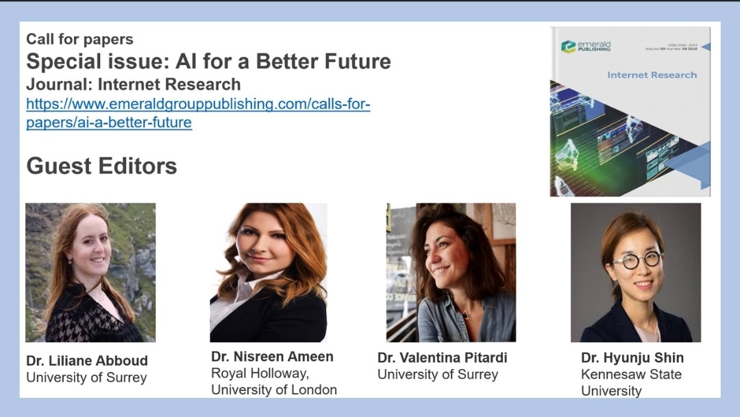 New Call for Papers: AI For a Better Future in @Internet_Res This CFPs follows our joint workshop at the @Acad_Marketing.  
Deadline: 1st December 2024 emeraldgrouppublishing.com/calls-for-pape… 
#ArtificialInteligence #GenerativeAI #wellbeing #inclusion #vulnerability #misinformation #aiethics