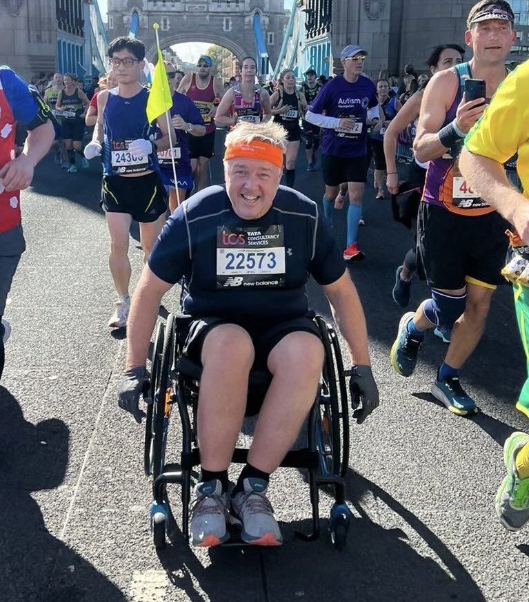 Christopher’s story … In 2019 Christopher had a spinal stroke which left him with permanent spinal cord injury. With @backuptrust teaching him Invaluable skills, they had a massive impact on him. Today he’s raising money for the trust, this is his 2nd @LondonMarathon go Chris