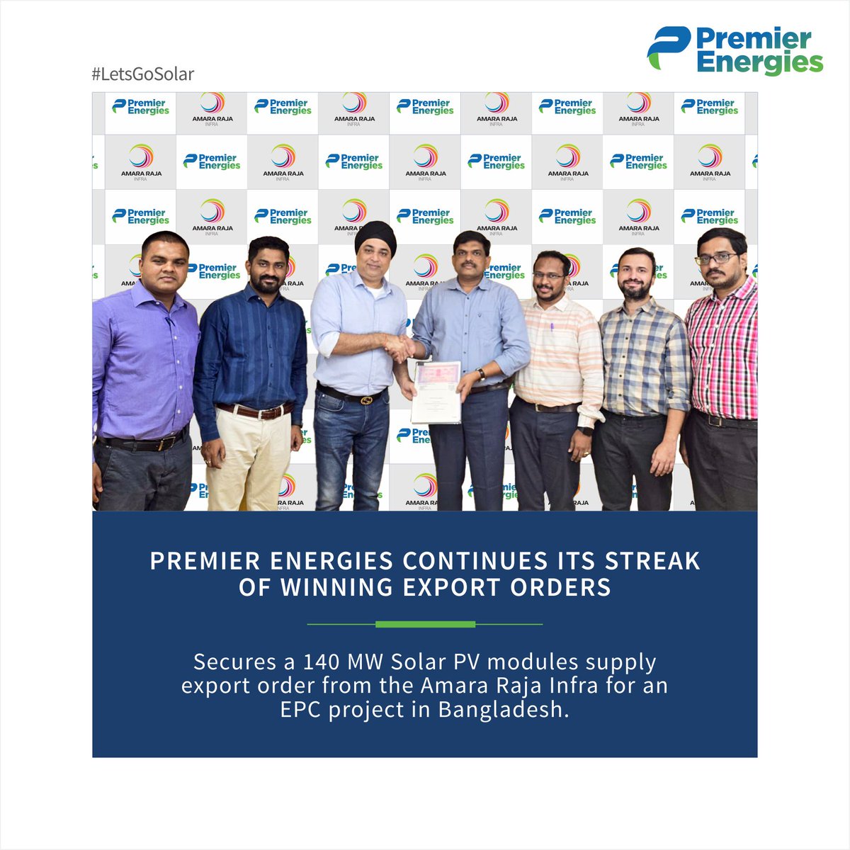 Premier Energies has achieved yet another significant milestone by securing a 140 megawatt (MW) Monofacial Solar PV Modules supply export order from the Amara Raja Infra for an EPC project in Bangladesh.

#premierenergies 
#SolarEnergy 
#GreenEnergy 
#Solarpanels